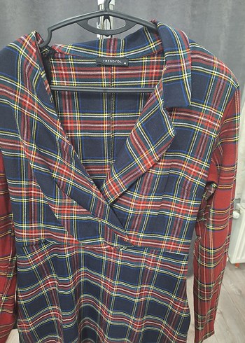 Düğmeli Çok Renkli Kareli Midi Kadın Gömlek elbise - Görsel 5