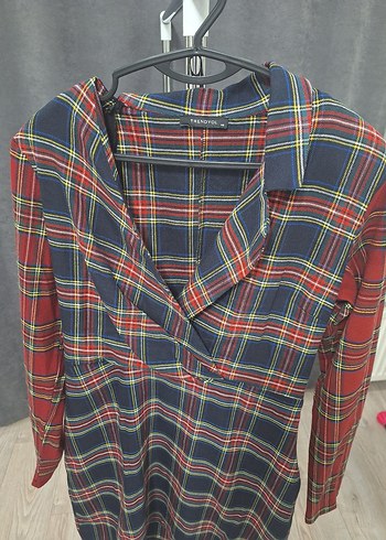 Düğmeli Çok Renkli Kareli Midi Kadın Gömlek elbise - Görsel 2