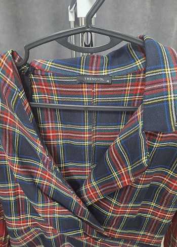 Düğmeli Çok Renkli Kareli Midi Kadın Gömlek elbise - Görsel 3