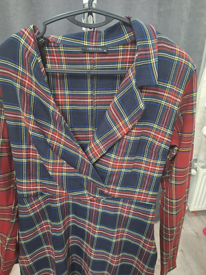 Düğmeli Çok Renkli Kareli Midi Kadın Gömlek elbise - Görsel 5