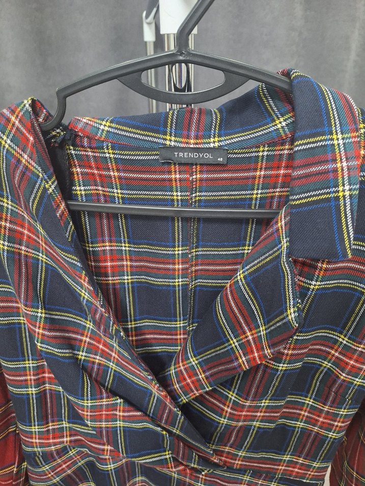 Düğmeli Çok Renkli Kareli Midi Kadın Gömlek elbise - Görsel 3