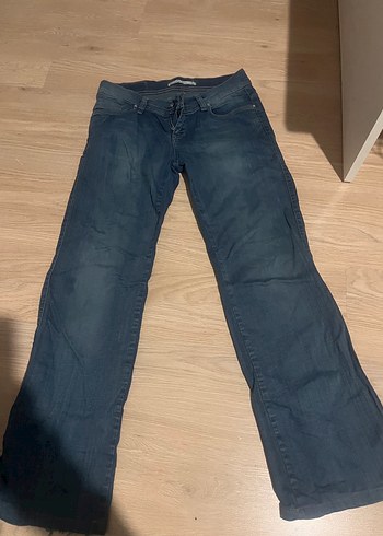 Lacivert Midi Kadın Denim Pantolon düşük bel