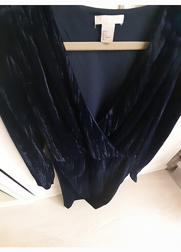 H&M lacivert kadife elbise 