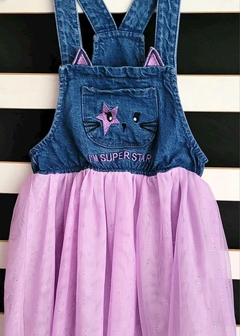 6 Yaş Beden Kız Çocuk Pembe Denim Elbise 6-7