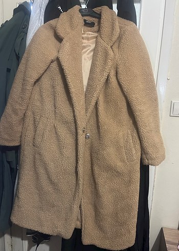 s Beden Kadın Bej Peluş Midi Kaban