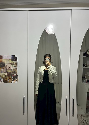 Düğmeli Beyaz Kadın Midi Blazer - Görsel 2