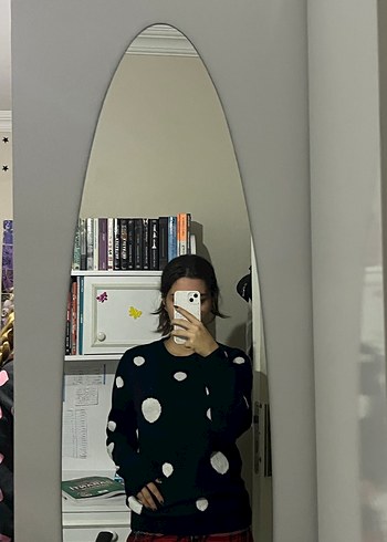 Kadın Siyah Puantiyeli Yüksek Yakalı Kazak - Görsel 2