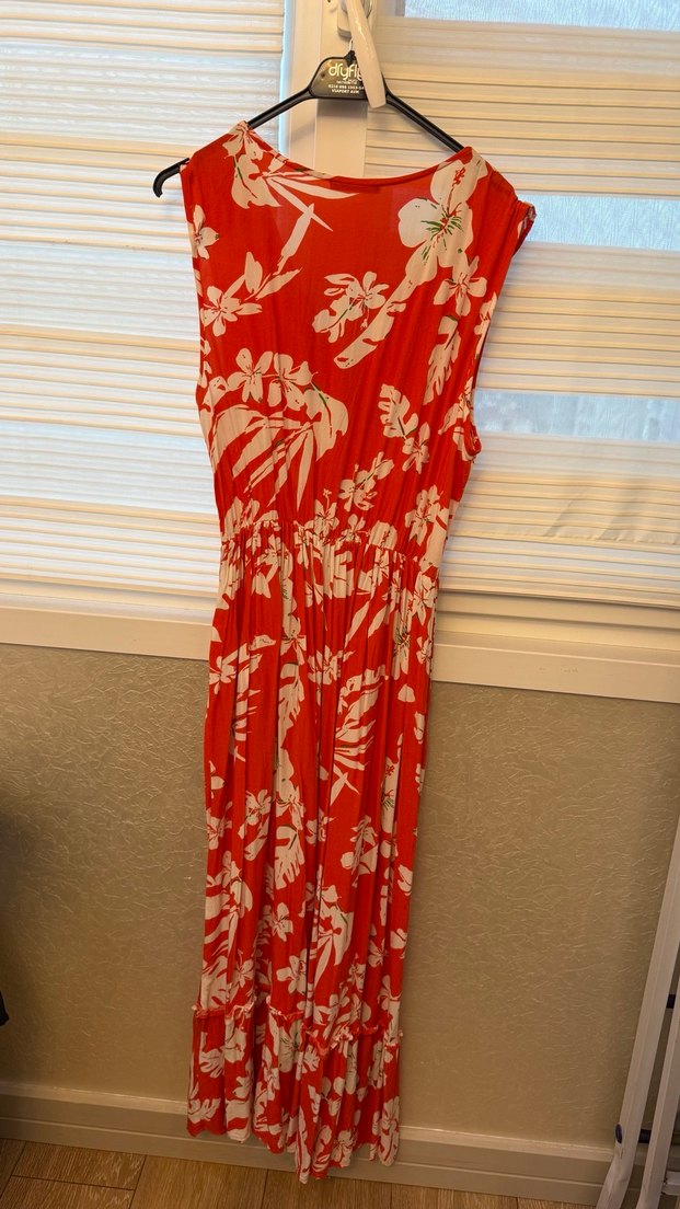 Kırmızı Bohem V Yaka Uzun Elbise - Görsel 2