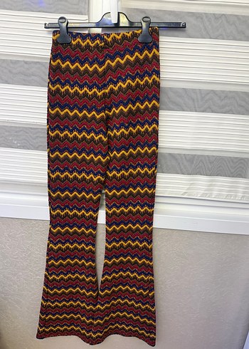 Bohem Çok Renkli Örgü İspanyol Paça Pantolon - Görsel 2