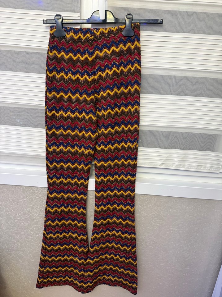 Bohem Çok Renkli Örgü İspanyol Paça Pantolon - Görsel 2