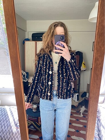 Vintage çiçekli blazer ceket