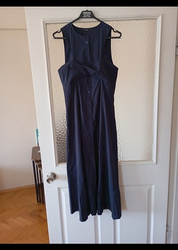 Lacivert Drapeli Uzun Kadın Elbise - Görsel 4