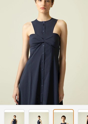 Lacivert Drapeli Uzun Kadın Elbise - Görsel 3