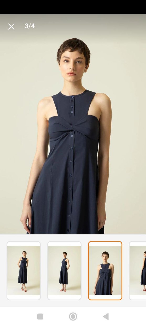 Lacivert Drapeli Uzun Kadın Elbise - Görsel 3