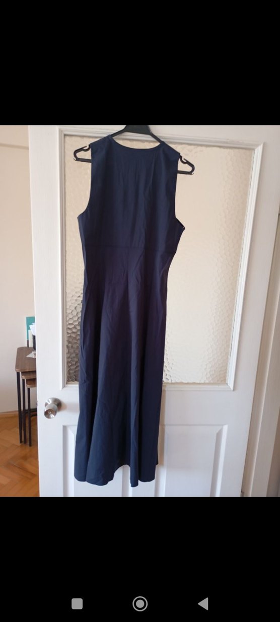 Lacivert Drapeli Uzun Kadın Elbise - Görsel 5