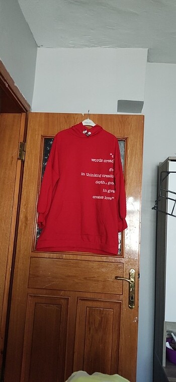 Bayan çift iplik sweatshirt kırmızı kapüşonlu