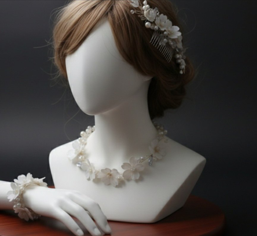 Boncuklu Beyaz Bohem Saç Aksesuarı - Görsel 1