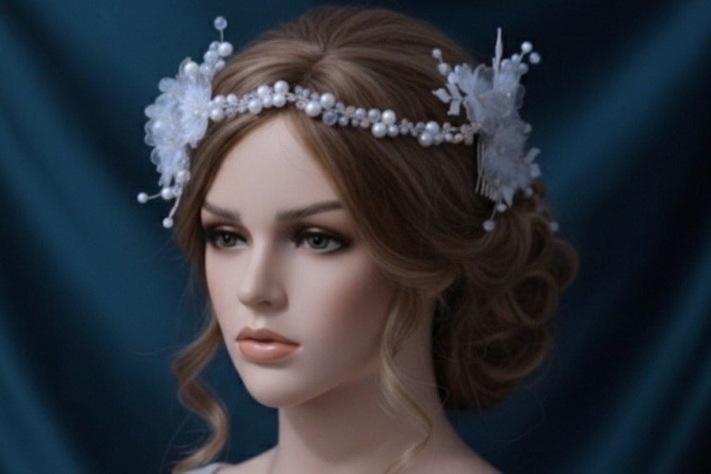 İnci Boncuklu Beyaz Örgü Saç Aksesuarı - Görsel 1