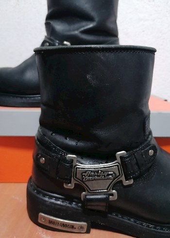 Harley Davidson Harley Davidson bot:Kemer Detaylı Siyah Deri Biker Bot