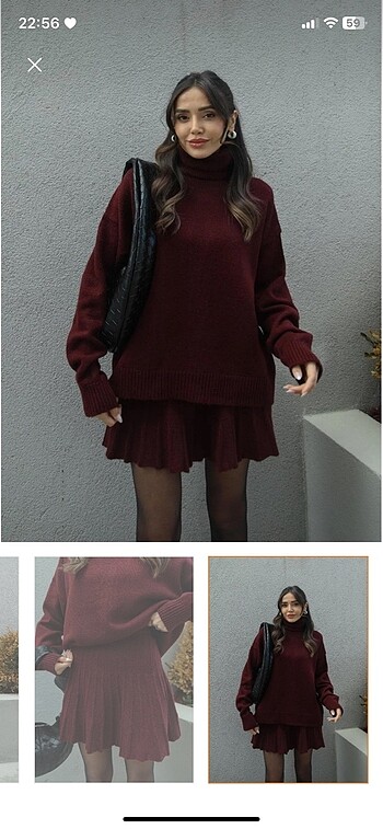 Trendyol & Milla Bordo pileli mini etek alt üst triko takım