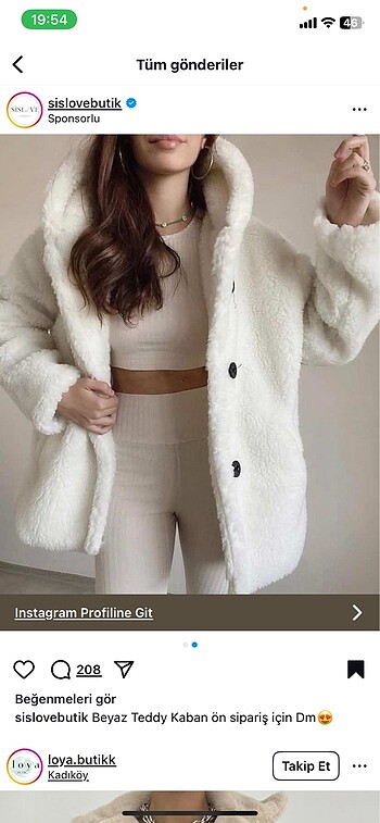 Peluş teddy mont beyaz