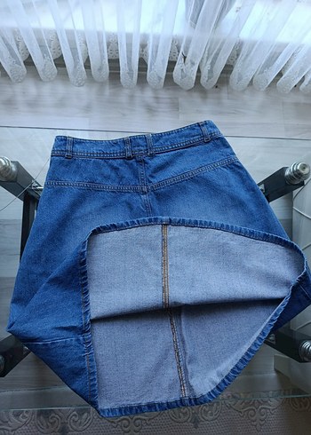 40 Beden Mavi Kot Midi Etek