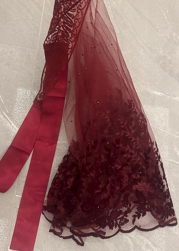  Beden bordo Renk Bordo Dantel Bohem Gelin Aksesuarı