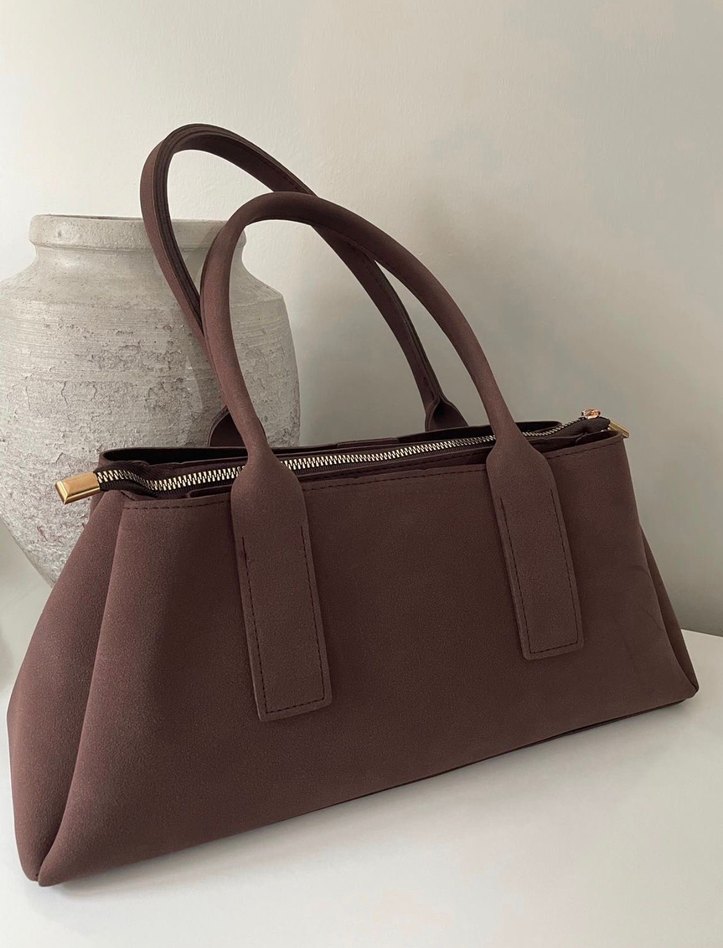 Örgü Detaylı Kahverengi Süet Kadın Eldiven - Görsel 2