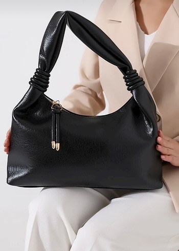 Siyah Deri Tokalı Kadın Çanta - Görsel 2