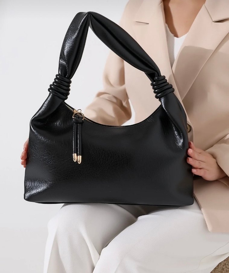 Siyah Deri Tokalı Kadın Çanta - Görsel 2