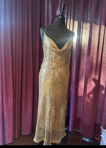 zara gold elbise - Görsel 6