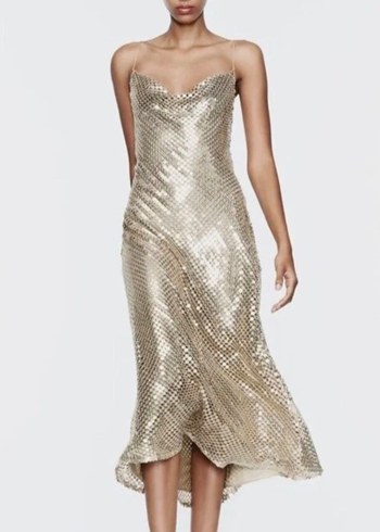 zara gold elbise - Görsel 5