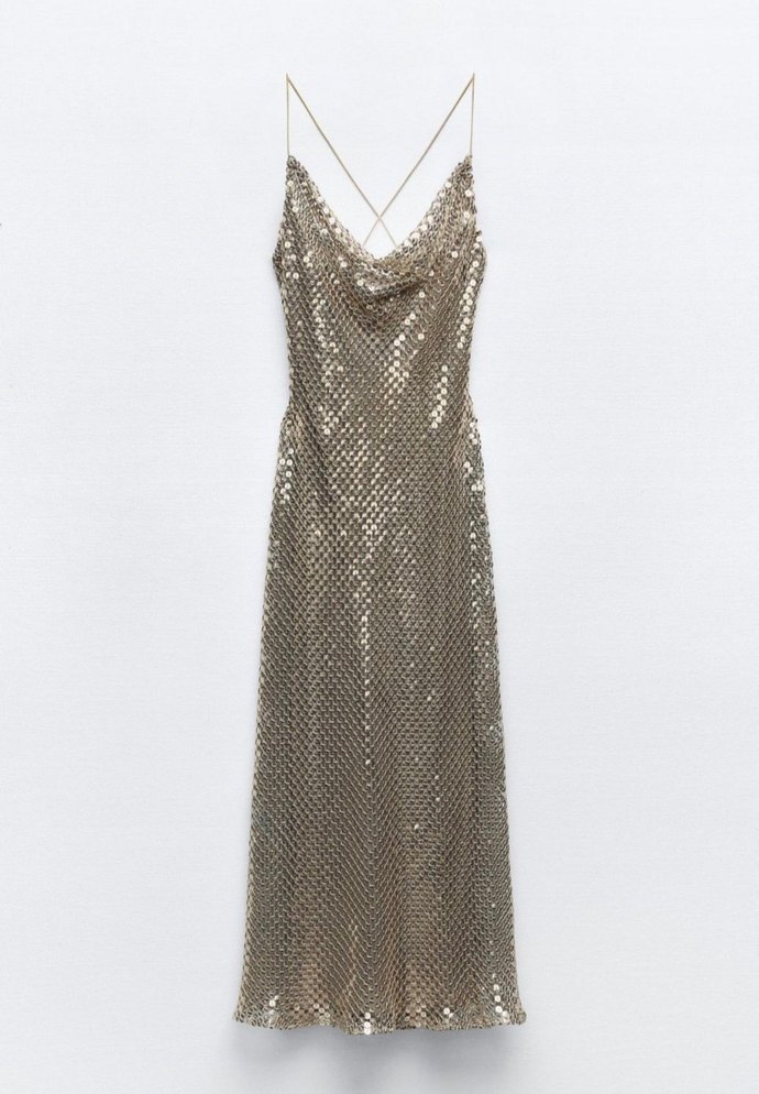 zara gold elbise - Görsel 3
