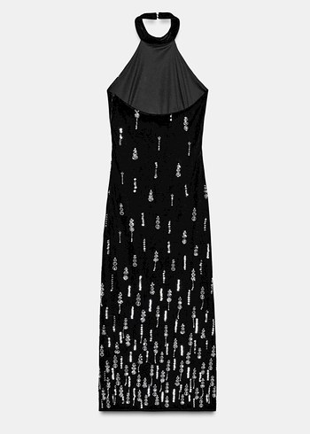 zara taşlı kadife elbise - Görsel 2