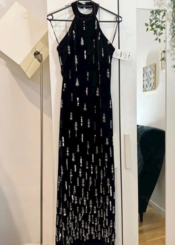 zara taşlı kadife elbise - Görsel 7