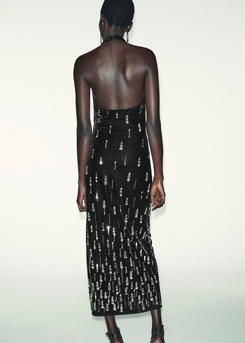 zara taşlı kadife elbise - Görsel 6