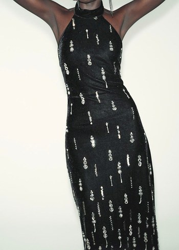 zara taşlı kadife elbise - Görsel 4