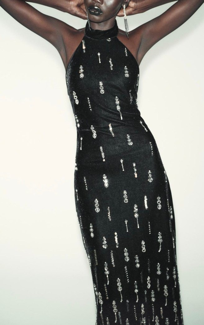 zara taşlı kadife elbise - Görsel 4