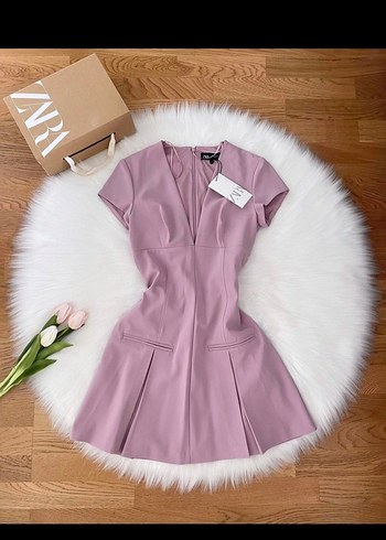 zara pudra renk elbise