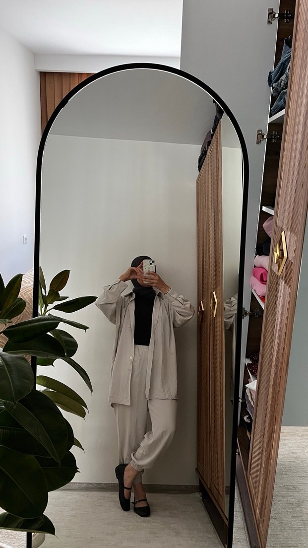 Bej Kadın Keten Takım Uzun Kollu - Görsel 4