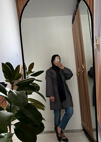 Gri Midi Boy Kadın Trençkot - Görsel 2