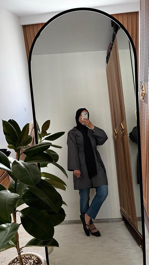 Gri Midi Boy Kadın Trençkot - Görsel 2