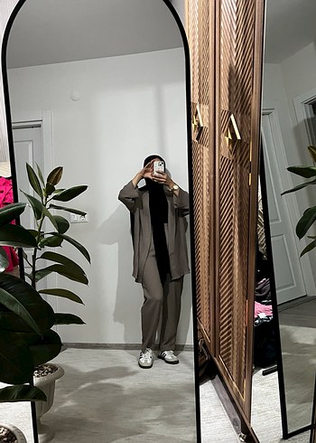 Gri Uzun Kollu Salaş Kadın Takım Elbise - Görsel 4