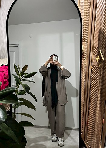 Gri Uzun Kollu Salaş Kadın Takım Elbise - Görsel 5