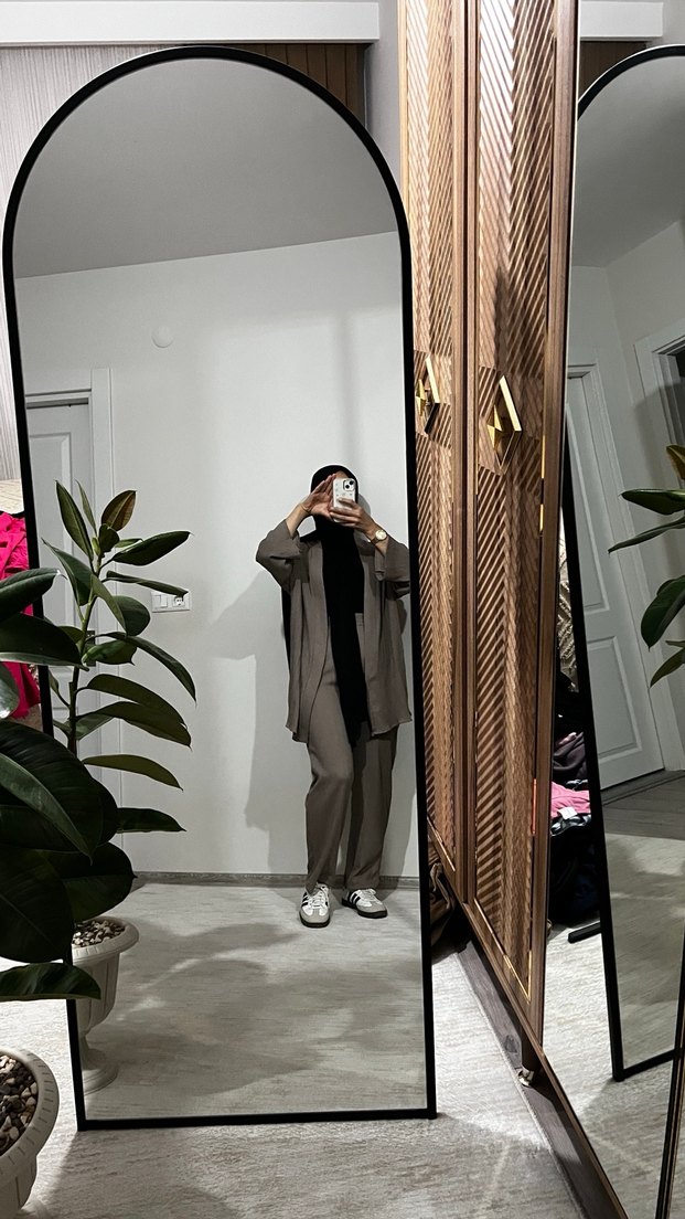 Gri Uzun Kollu Salaş Kadın Takım Elbise - Görsel 4