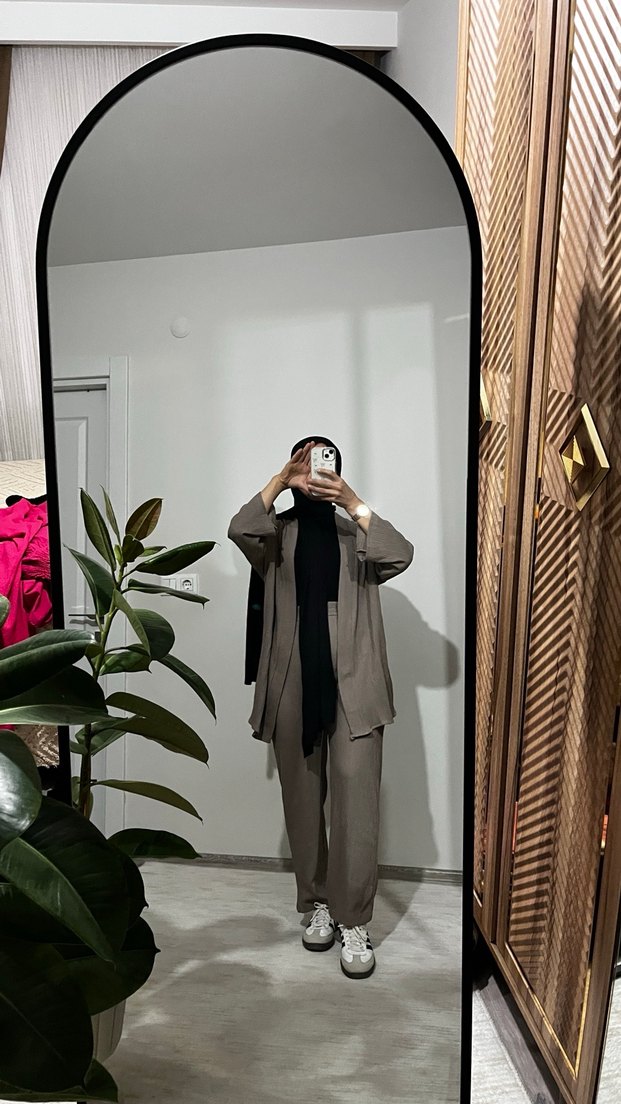 Gri Uzun Kollu Salaş Kadın Takım Elbise - Görsel 5