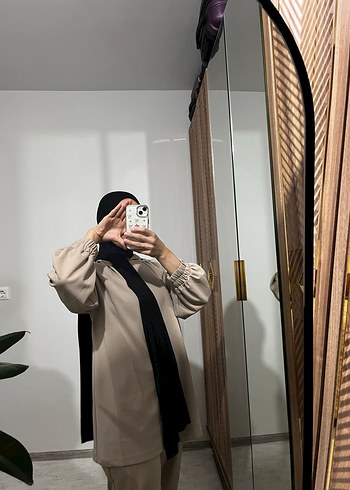 Bej Kadın Uzun Kollu Uzun Kesim Takım - Görsel 4