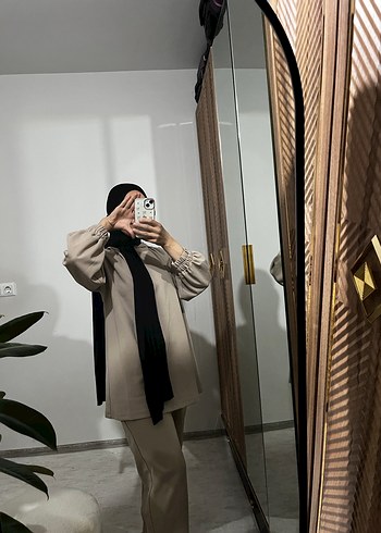 Bej Kadın Uzun Kollu Uzun Kesim Takım - Görsel 7