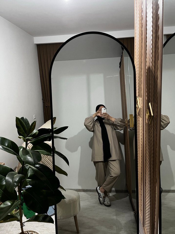 Bej Kadın Uzun Kollu Uzun Kesim Takım - Görsel 2