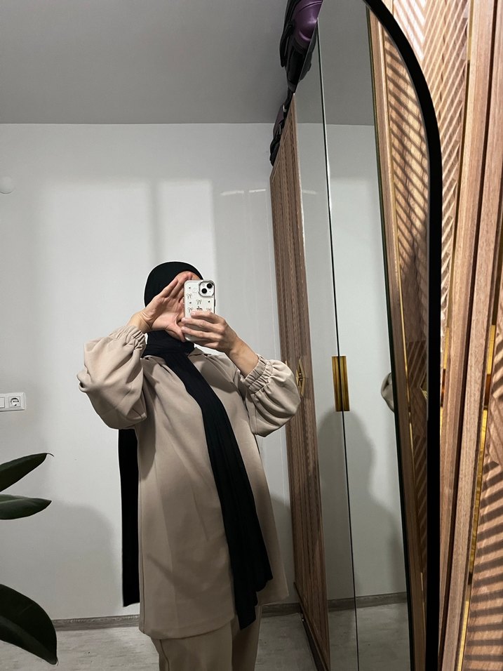 Bej Kadın Uzun Kollu Uzun Kesim Takım - Görsel 4